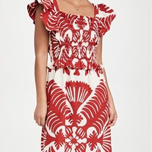 Sea Henrietta Print Smocked Dress - Ruby Red - XS